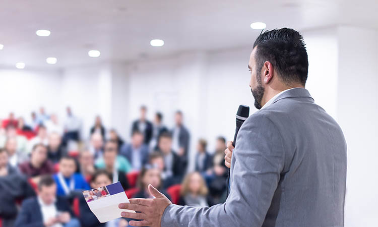 businessman giving presentations at conference room